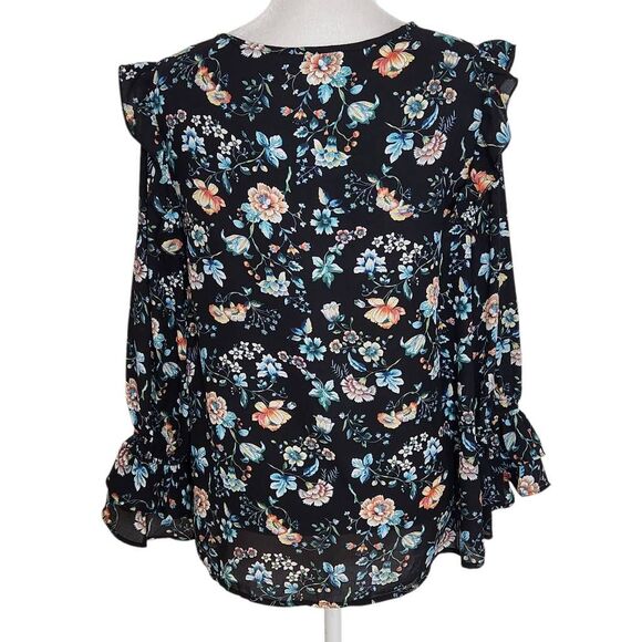 Counterparts Black Floral Blouse Size Medium Floral Peasant Blouse - Picture 2 of 9